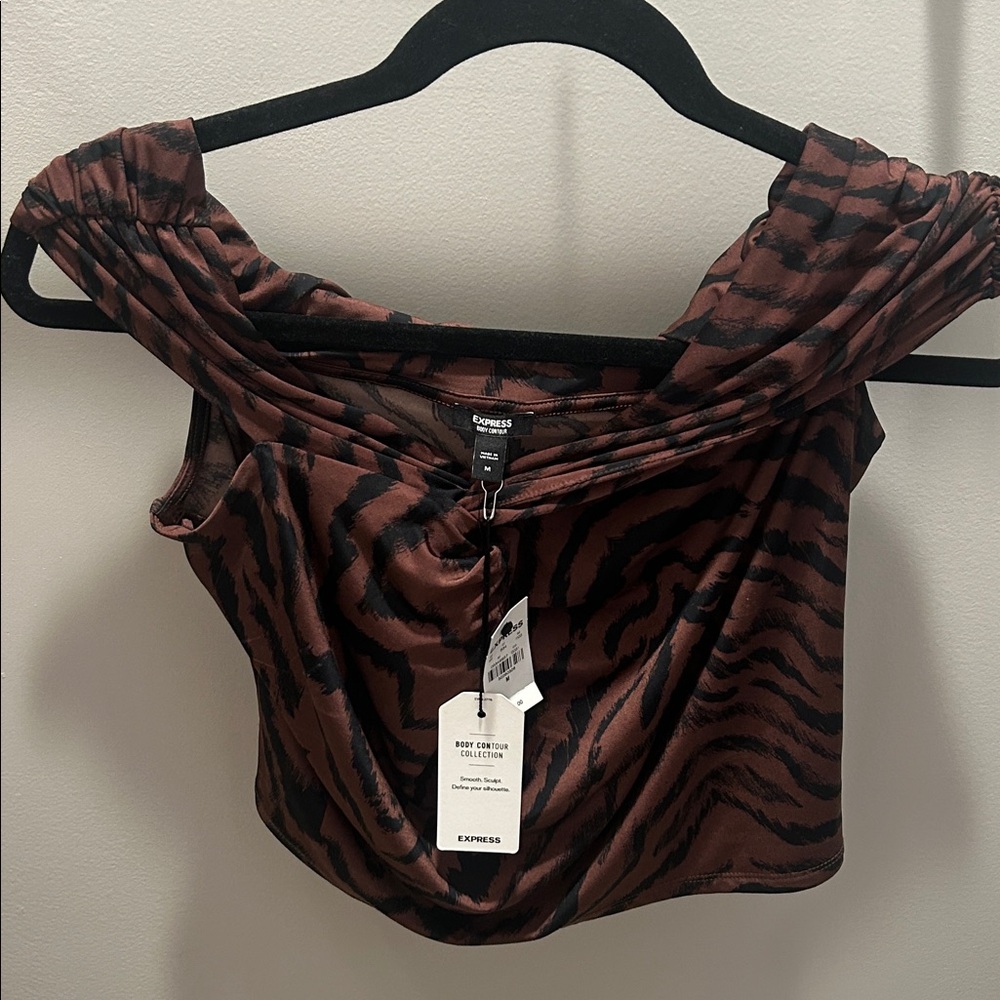 Express Black and Brown Animal Print Asymmetrical Women's Blouse